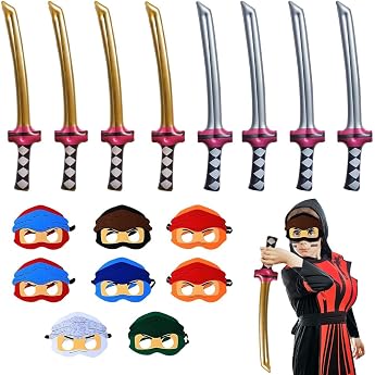 Ninja Inflatable Accessories Toy Pack of 16 Ninjago Masks Childrens Birthday Party Bags Ninjago Birthday Decoration Ninja Party Bag Childrens Birthday Gifts for Children Birthday Party