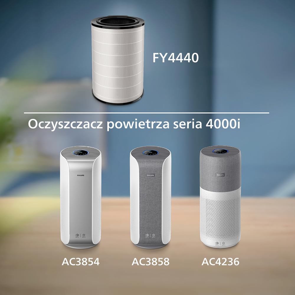 Philips Oryginalny filtr wymienny do oczyszczacza powietrza serii 4000i, AC3854, AC3858, AC4236, filtr NanoProtect HEPA + węgiel aktywny, skuteczność i żywotność do 36 miesięcy (FY4440/30)
