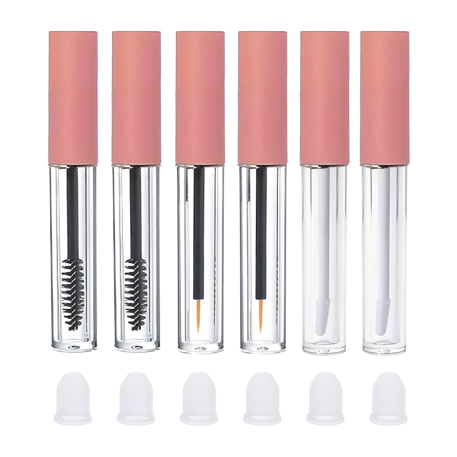 6PCS 10ml Empty Mascara Tube with Wand, Eyeliner Tube and Refillable Lip Gloss Tubes with Brush (Pink)