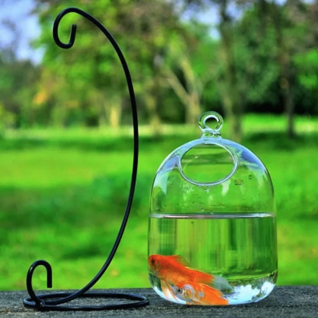 Fish Tank Creative Clear Height Hanging Glass Aquarium Fish Bowl Fishbowl Flower Plant Vase with Height White Rack Glass Fish Tank(A)