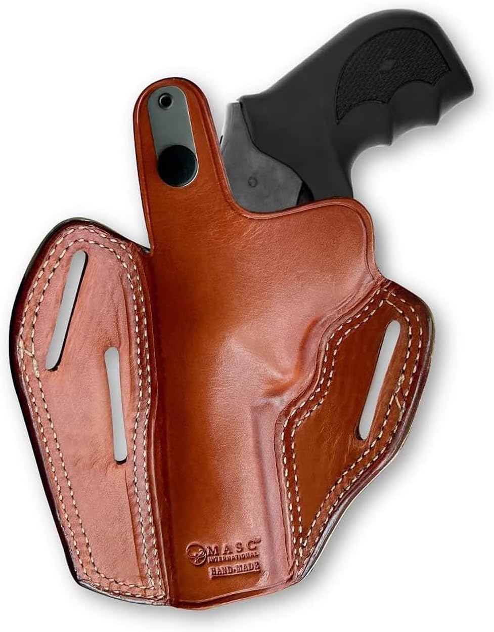 Masc Premium Leather Three Slot Pancake Holster with Thumb Break Fits, EAA Windicator 38 Special/ 357 Magnum 6-Shot 4-inch, Right Hand Draw, Brown Color #1521#
