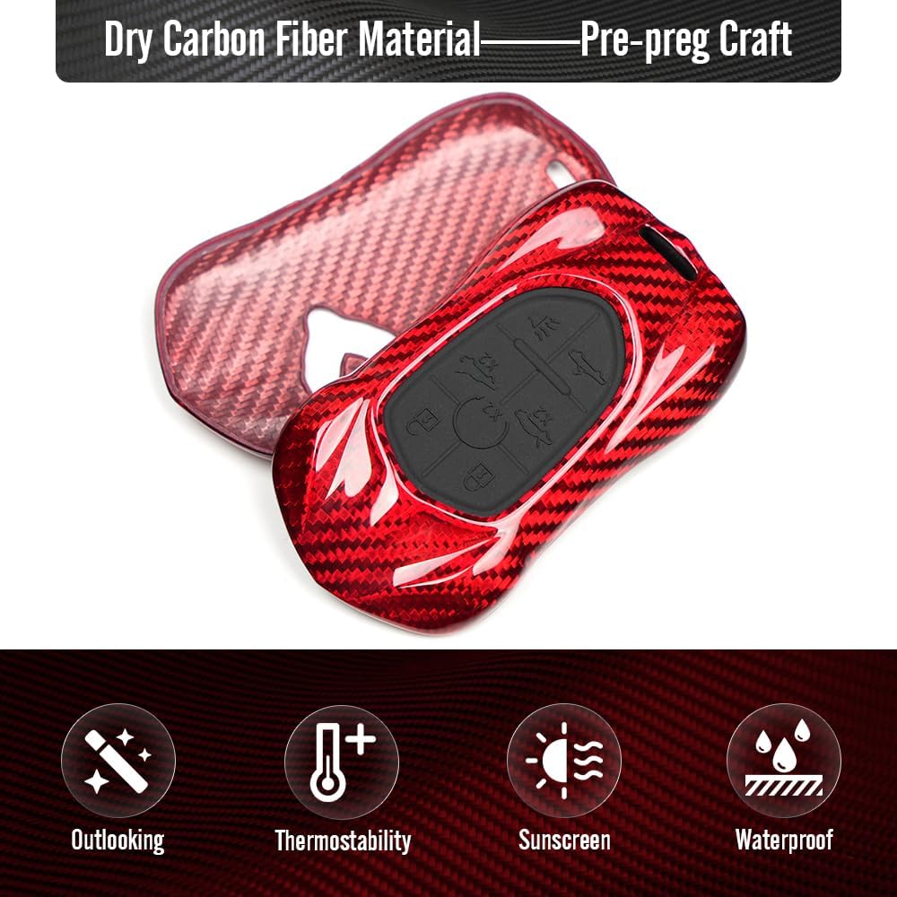 Glass Carbon Key Fob Cover for Corvette C8 Z51 Z06 ZR1 Stingray 2020 2021 2022 2023 2024 2025 2026,Key Case Smart Key Protective Shell for C8 Corvette Z06 2026 (7 Button-Red)