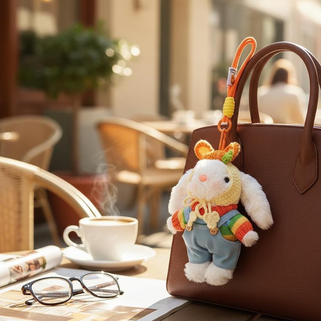 Lop-Eared Bunny Plush Charm Keychain - Soft Stuffed Rabbit Accessory, Suitable Gift for Family, Friends & Couples
