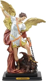 Ebros Large Archangel Saint Michael Slaying Lucifer Satan Statue 14" Tall with Brass Name Plate Base Guido Reni Inspired Catholic Church Battle of Armageddon Archangel Warrior Miguel Figurine
