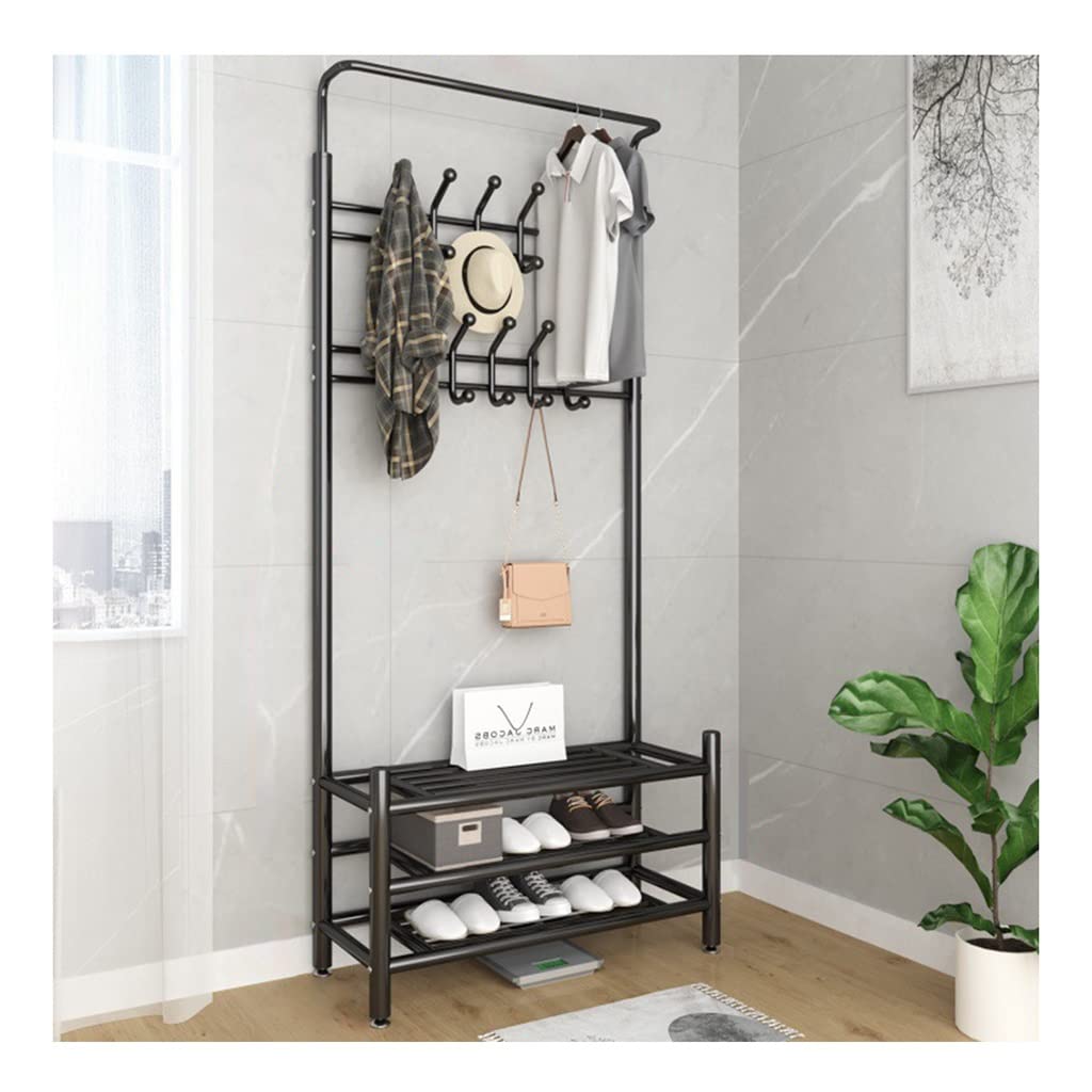 Porte-manteau banc d'entrée avec rangement chaussures et cadre métal
