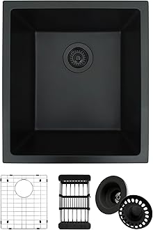 Black Bar Sink,Black Granite Composite Kitchen Sinks With Accessories, 17 Inch Undermount Quartz Stone Kitchen Sinks, 17" x 19" x 10" Small Kitchen Sink used for RV, Bar, Outdoor and Wet Bar