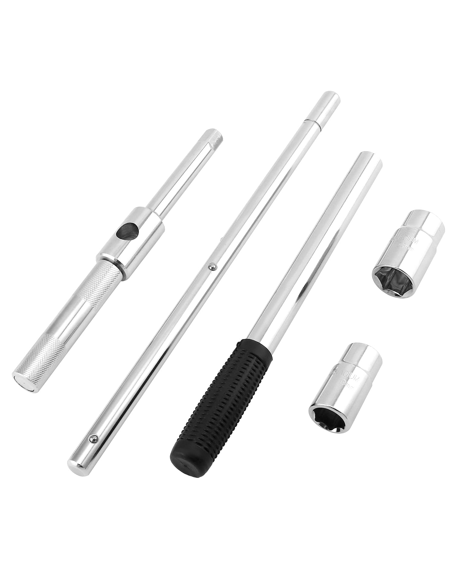 QWORK® Cléà roue télescopique avec douilles 17/19mm et 21/23mm, Clé croix pour changer les pneus de voiture, Étendre jusqu'à 60cm