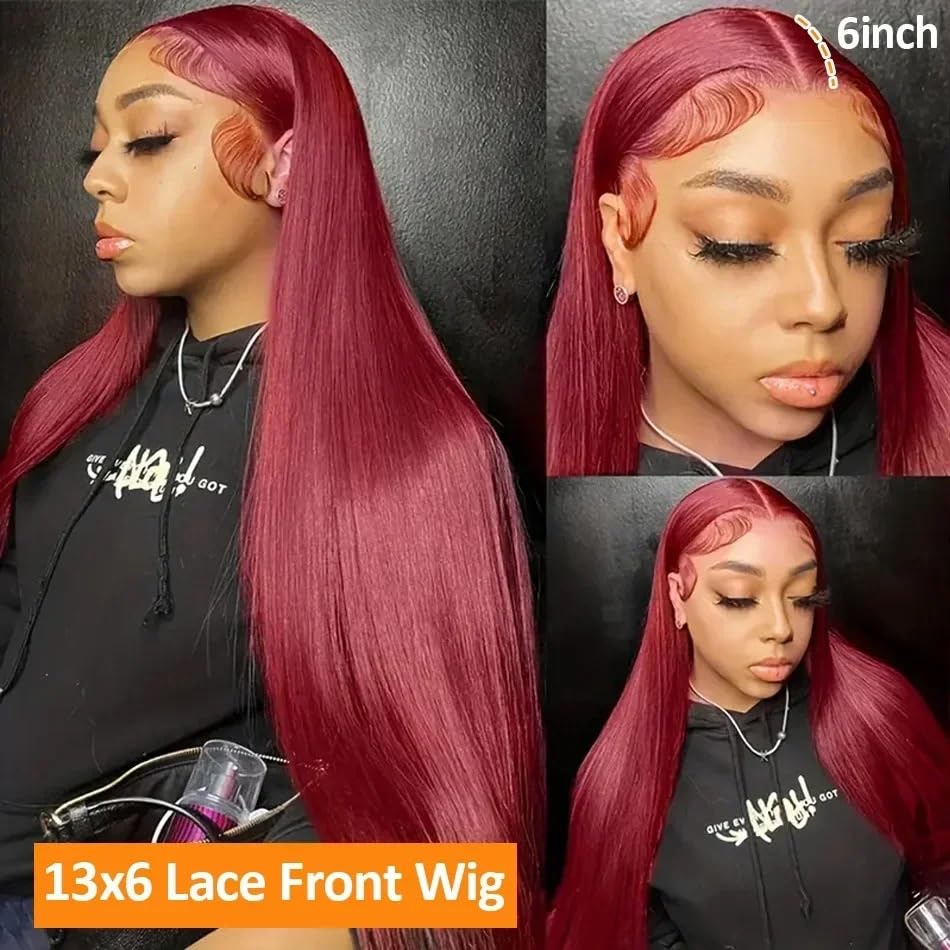 Hair Wigs 250 Density 30 32 40 Inch 99J Burgundy Straight 13x4 Lace Front Human Hair Wig 13x6 HD Lace Frontal Wigs Red Remy Brazilian Wine(250%,13X4 HD LACE WIG_3-5 WORKING DAYS_22INCHES)