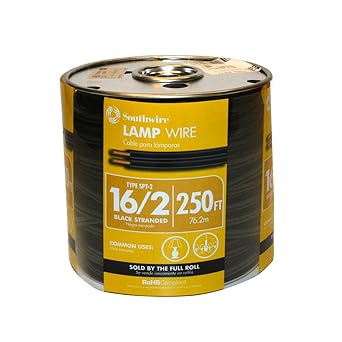 Southwire 55681844 250-Feet 16-Gauge, 2 Conductor 16/2 Type SPT-2 Lamp Cord-Service Parallel Cord with Thermoplastic Insulation, Black