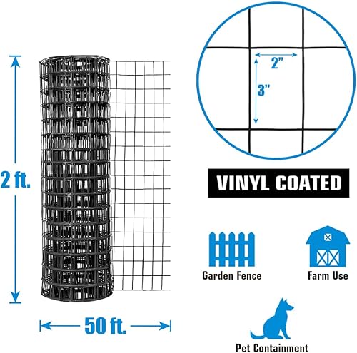 Miniatura 3 de Fencer Wire Rollo de alambre soldado con revestimiento de vinilo calibre 16, tamaño de malla de 2 x 3 pulgadas, tela de metal negro para valla de