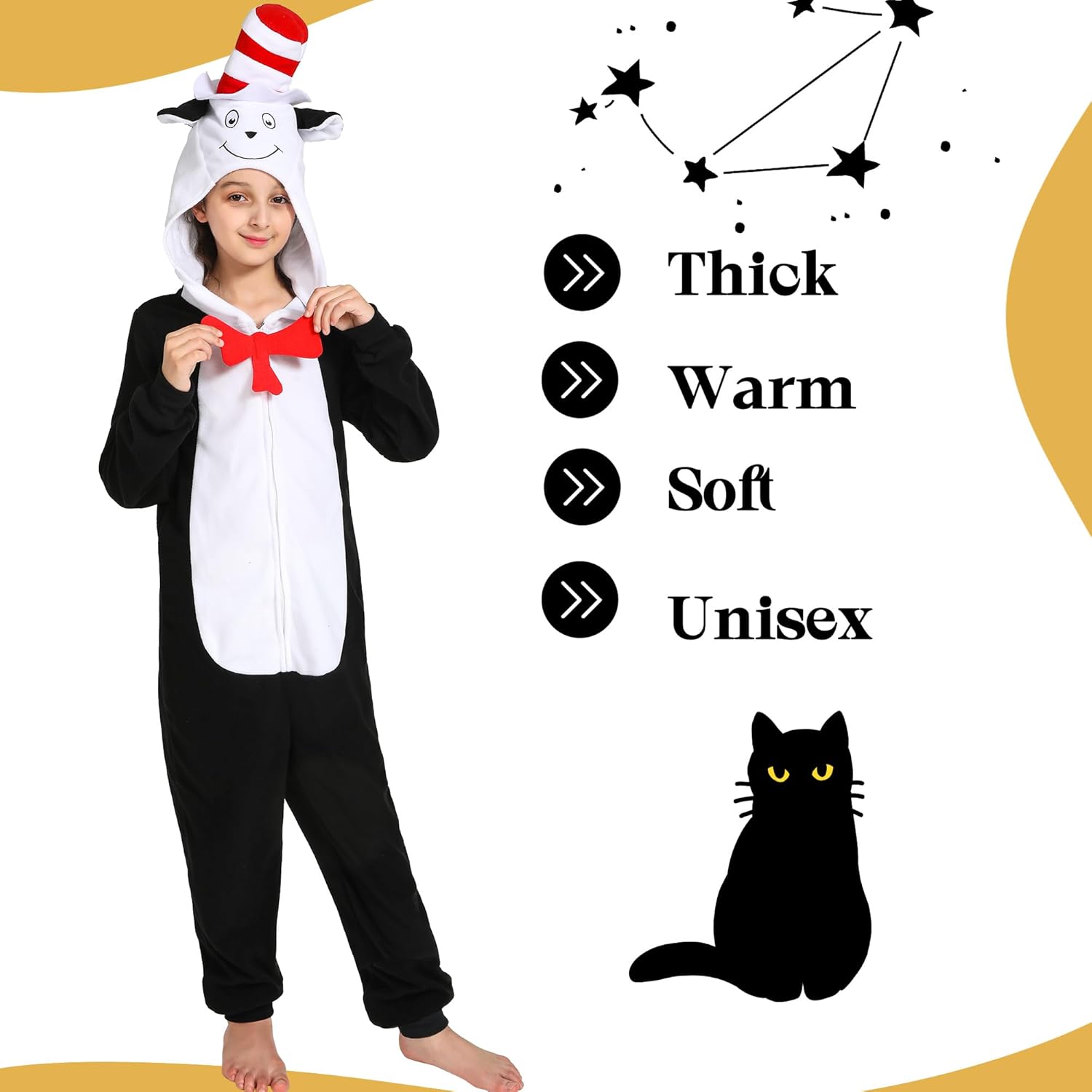 Wizland Cat Costume Onesie for Kids Book Character One Piece Plush Animal Jumpsuit, Halloween Christmas Boys&Girls Sleepwear - Image 6