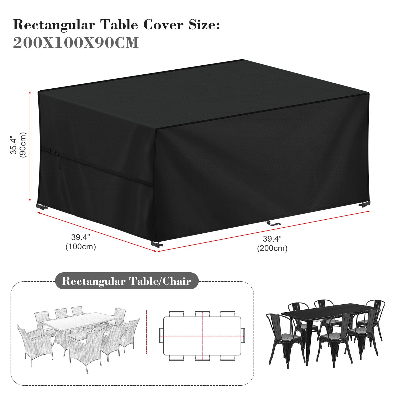 LAMUNI Coperture per Mobili da Giardino, 200x100x90cm Copertura Tavolo Esterno Telo Copertura per Giardino, Anti-UV Copridivano Esterno Impermeabile Telo Copri Divano da Giardino, Rettangolare