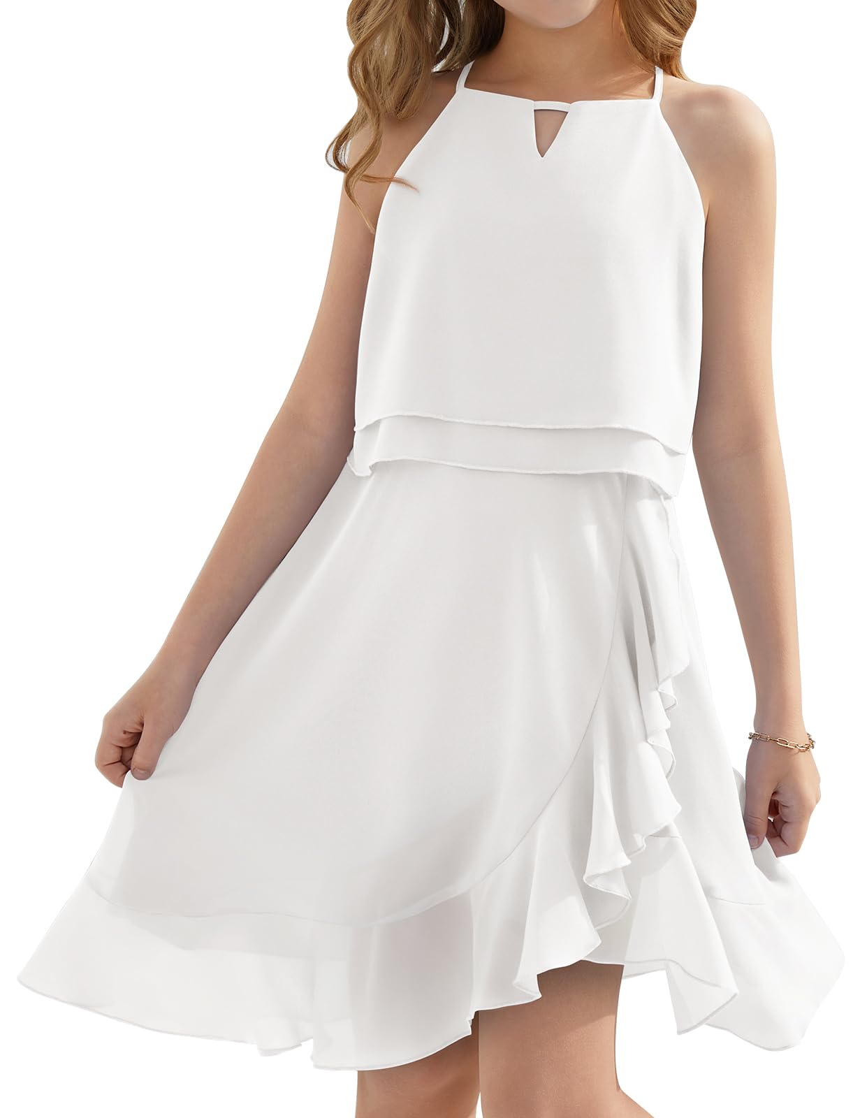 heekpek Vestidos Niñas Sin Mangas Vestido de Verano A-Line Volantes Boda Ceremonia Elegante Vestidos de Fiesta para Niñas 6-15 Años — view 9