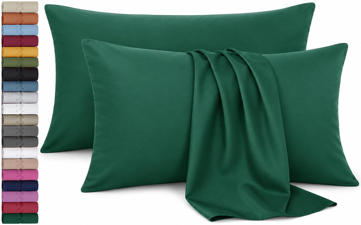 Hafaa Emerald Pack of 2 Standard Size (50x75 Cm) Microfiber Pillow Cases