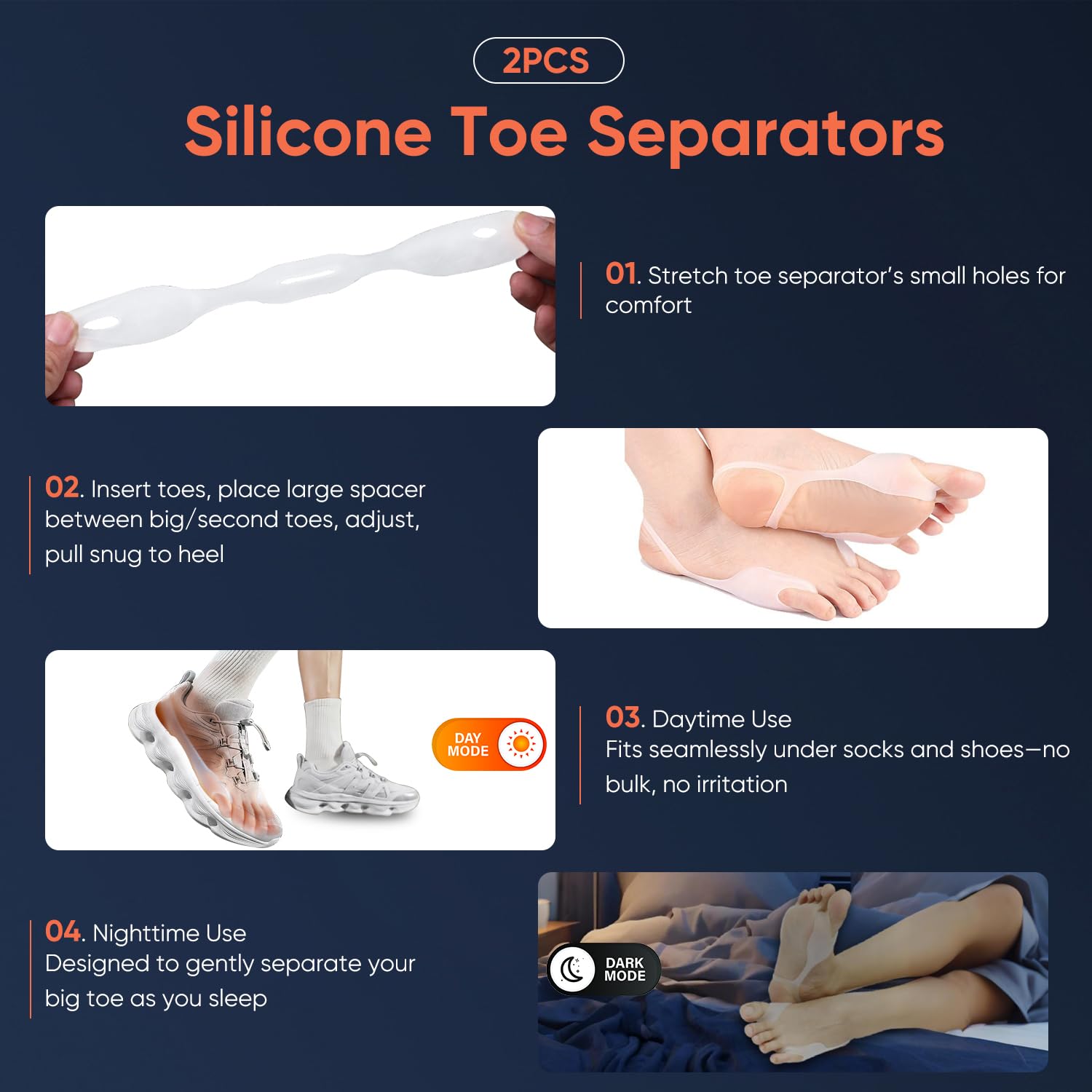 Bunion Corrector for Women & Men, Adjustable Knob Dual-Action Bunion Splint with Silicone Pad - Orthopedic Toe Straightener & Separator for Hallux Valgus Relief, Fits Left/Right Feet (Gray)