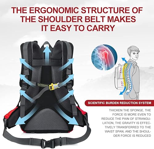 Miniatura 2 de INOXTO Mochila de senderismo ligera 35L/40L Mochila de día de senderismo con cubierta impermeable contra lluvia para viajes, camping al aire libre