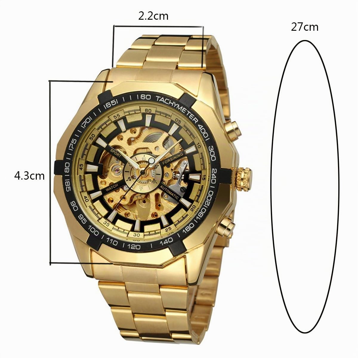 GuTe Reloj de pulsera mecánico automático, dial con diseño de X y mecanismo visible, color dorado y negro