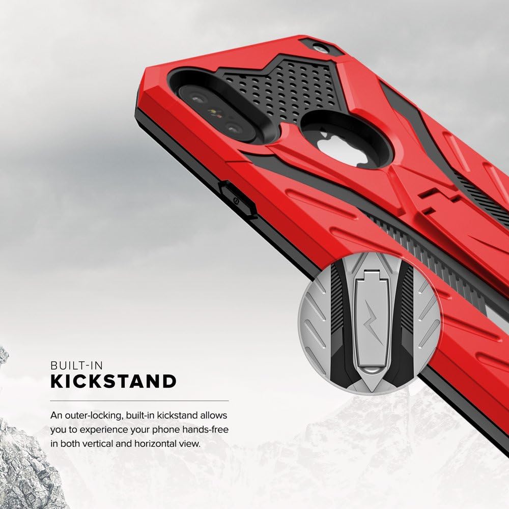 ZIZO Static Series for iPhone X case with Kickstand Military Grade Drop Tested Impact Resistant Heavy Duty Case iPhone Xs RED Black