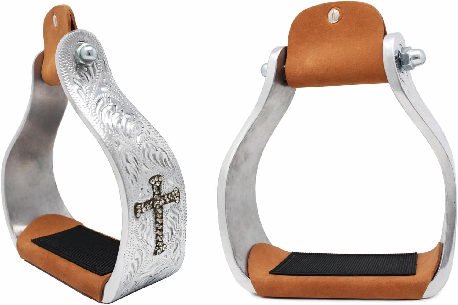CHALLENGER Horse Saddle Stirrups Western Aluminium Twisted Engraved Rhinestone Cross 51189