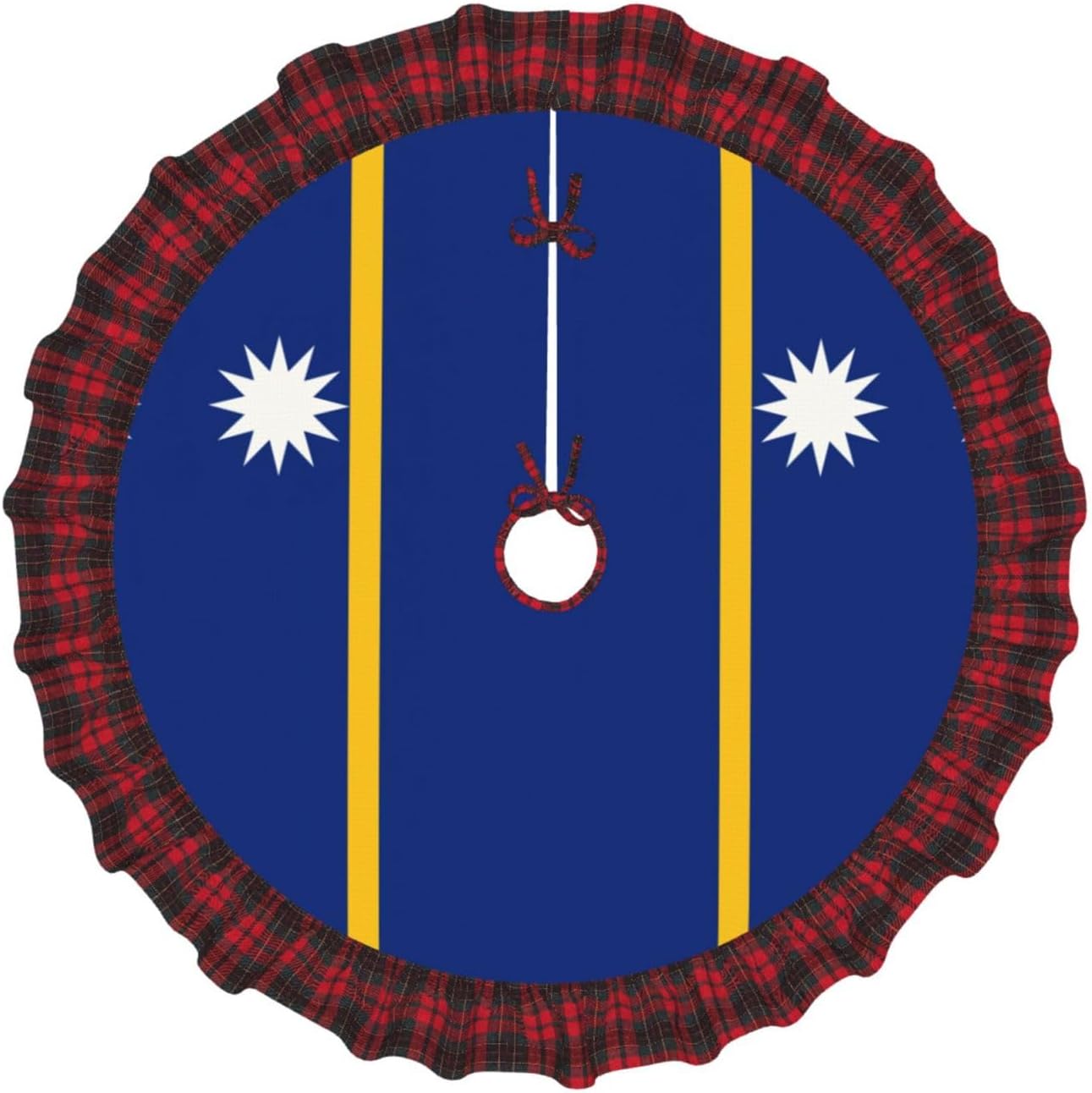 Flag of Nauru Christmas Tree Skirt with Plaid 36 Inch, Xmas Tree Skirts for Christmas Tree Mat Decorations