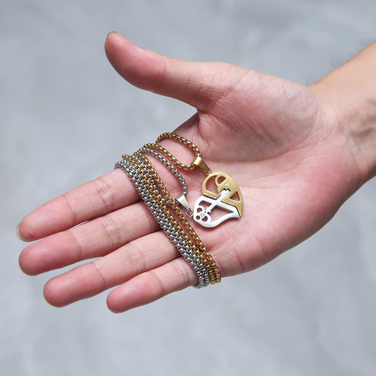 STWTR Men's and Women's Couple Necklace Pendant Love CZ Puzzle Matching Stainless Steel Pendant - Image 3