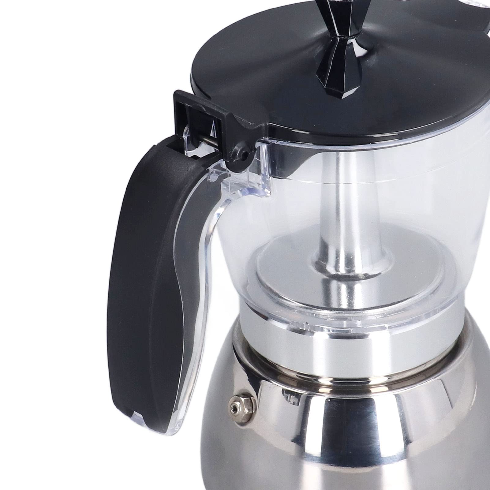 HURRISE Moka Pot 6 tazas, cafetera clásica italiana de acero inoxidable, cafetera portátil con tapa de ABS transparente para cocina, camping, oficina