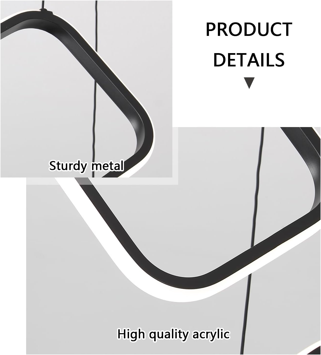 Modern 10 Rings LED Chandelier for High Ceiling Dimmable Staircase Light Fixture Remote Control Pendant Light for Living Room Foyer Entryway Black