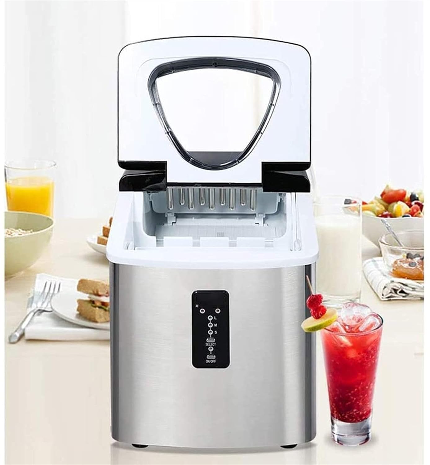 Ice Countertop, 39 lbs in 24 Hours, 9 Cubes Ready in 6-8 Mins, Electric ice Maker and Compact Potable ice Maker with Ice Scoop and Basket. Perfect for Home/Kitchen/Office.