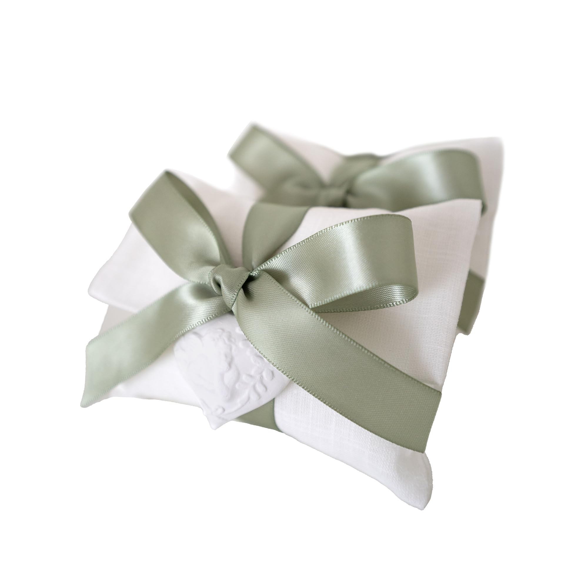 Eleganti Bomboniere Matrimonio/Cresima/Comunione in Soffice Misto Lino/Cotone, Sacchetti Portaconfetti con Gessetti Cuore/Angelo, 25 Pezzi (Salvia)