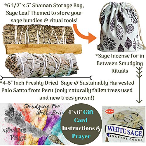 Smudge Kit Spiritual Native 12 Healing Gifts Set, Smudging Kit, Dream Catcher Home Blessing Sage Kit, Abalone, White & Blue Sage Bundles, Incense Burning Kit, Smudge Feather, Cleansing Ritual