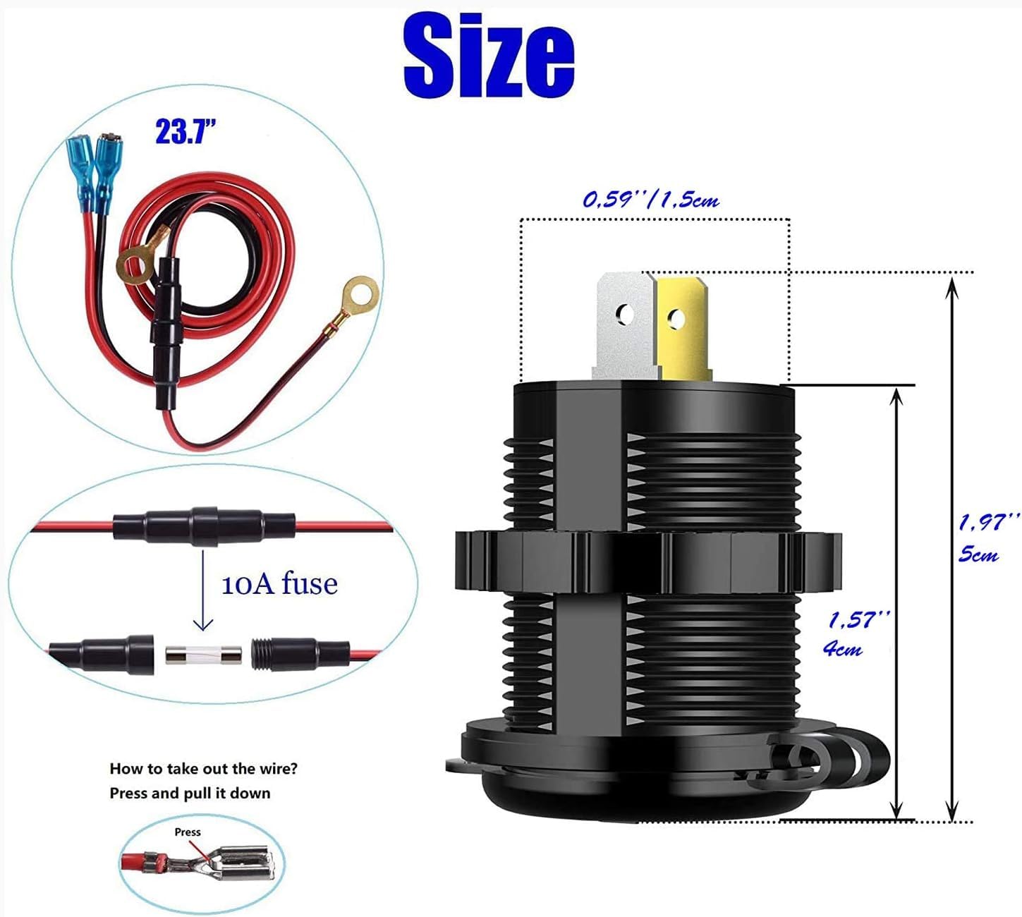 Caricabatterie USB rapido per auto con due porte USB QC3.0, 12 V/24 V, 36 W, impermeabile con voltmetro digitale a LED per moto, roulotte, camion, barca e altro ancora