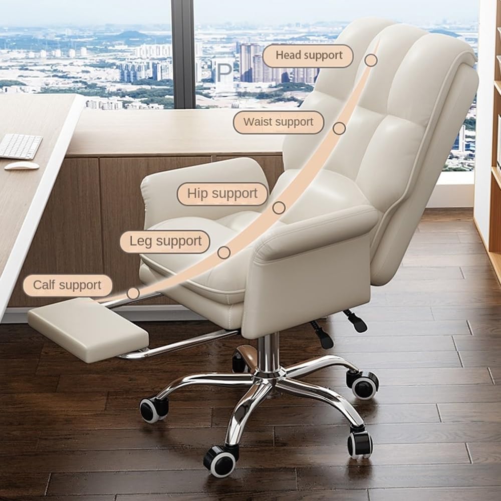 Home Office Computer Chair Comfortable Backrest Reclining Sofa Can Be Lifted and Swiveled with Resting Feet Boss Chair, Sedentary Leather Swivel Gaming Chairs
