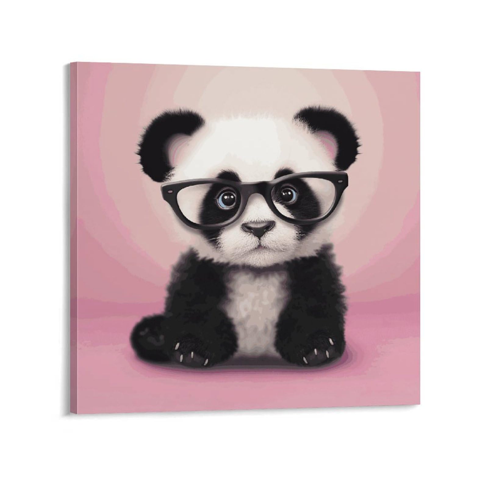 KLOPH Baby Panda with Glasses Canvas Wall Art for Living Room 08x8inch Modern Artwork Painting for Bathroom Hanging Canvas Prints Aesthetic Wallart for Bedroom Kitchen Office Wall Decor