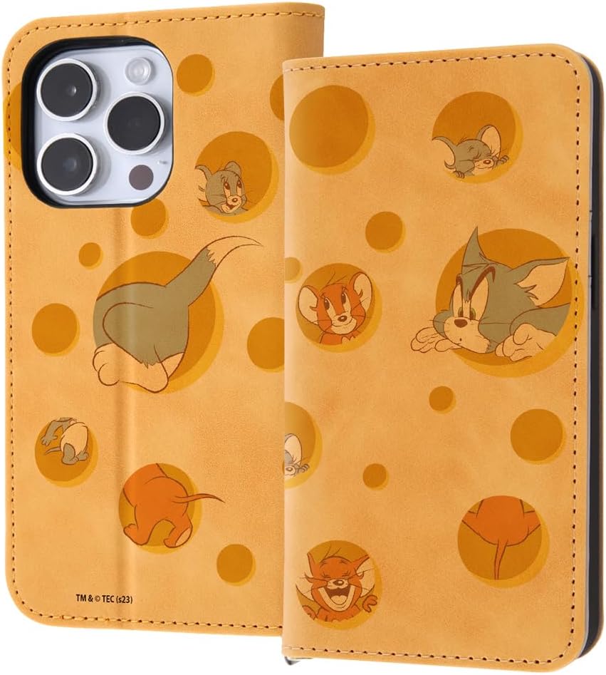 イングレム Inglem iPhone 14 Pro Case, Tom & Jerry Shockproof Folio Leather Case Raffine Tom & Jerry & Toffee_Cheese