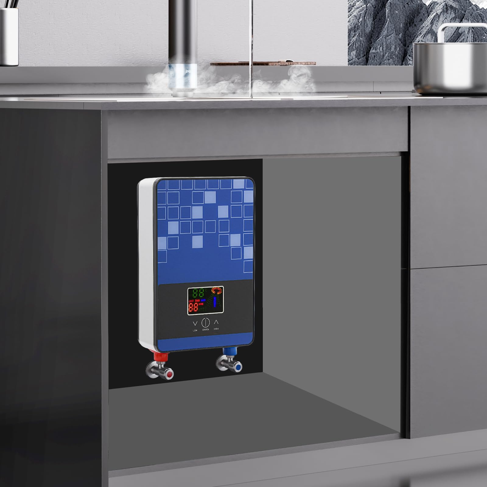 6500 W, scaldabagno elettrico 220 V, doccia digitale 30-55 °C, riscaldamento istantaneo, senza serbatoio, temperatura costante