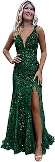 Women's Sparkly Sequin Mermaid Prom Dress V Neck Long Formal Evening Party Gowns - Buy now