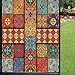 Talavera Window Film Frosted Glass Film,Colorful Dimensional Look Tile Squares Illustration in Azulejo Style Privacy Blinds for Bathroom Office Living Room,Multicolor 24