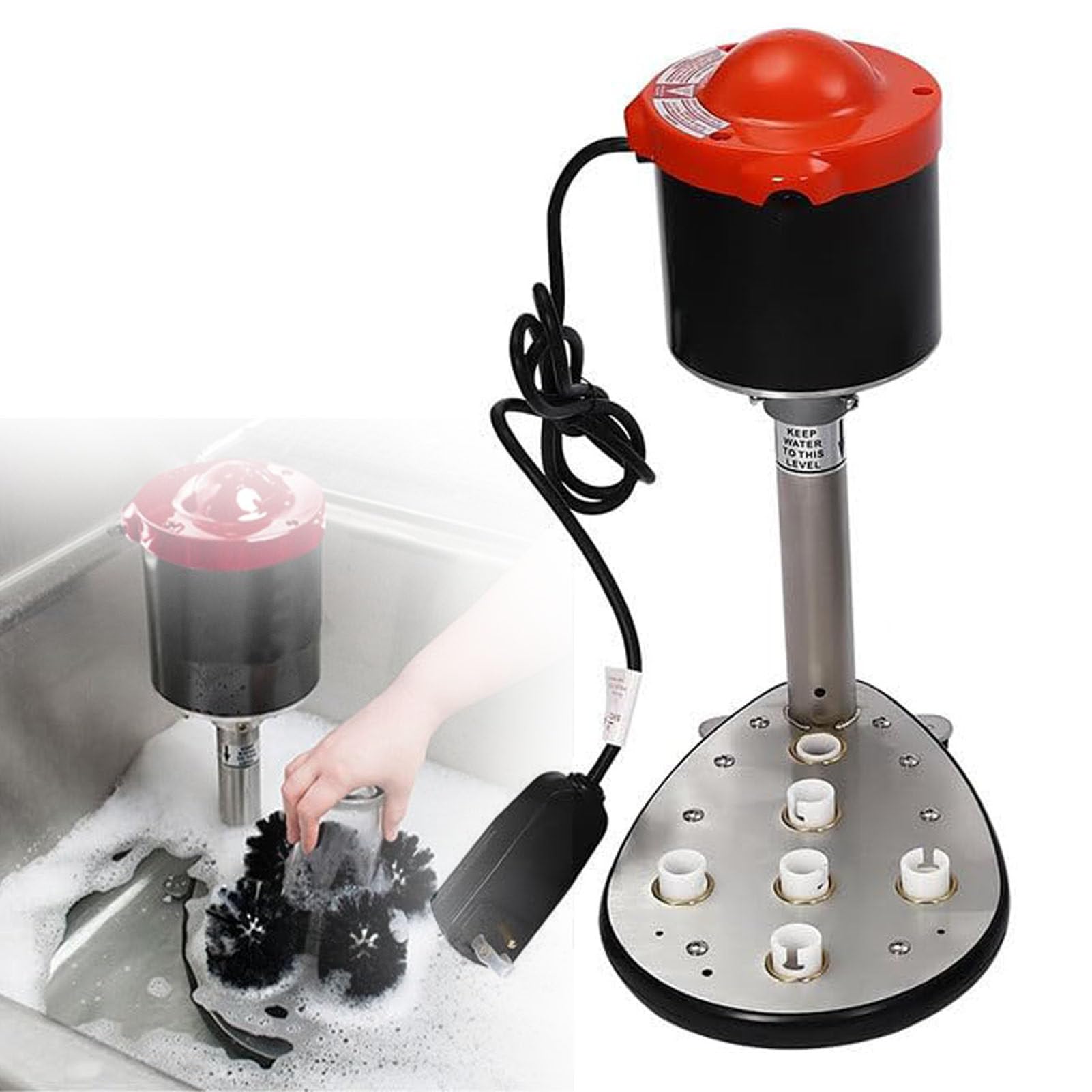 WYBYYDS Commercial Electric Glass Washer with 5 Brush Heads 240 RPM - Automatic Cup Washer and Glass Scrubber for Wine Glasses, Beer Mugs