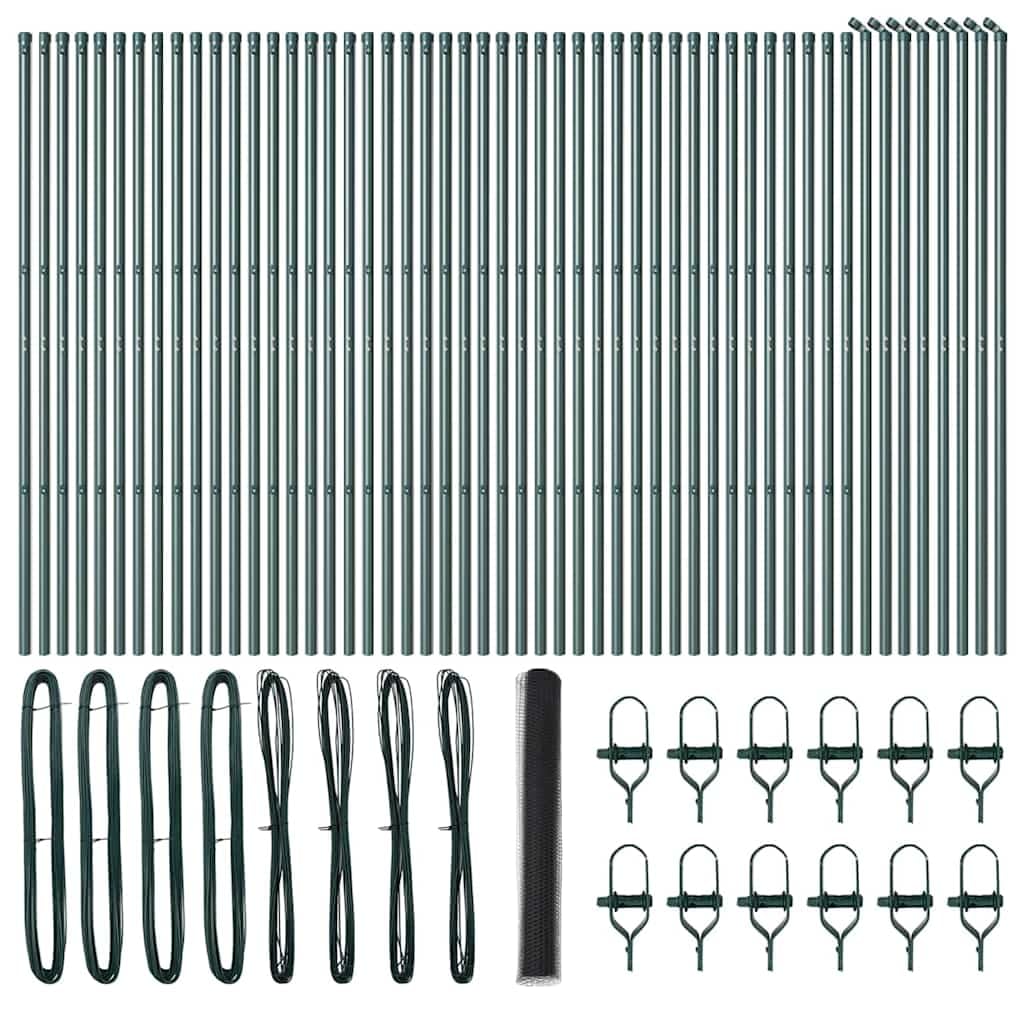 Grey Steel PVC Fence Post Set 100 x 1m 13mm Mesh - Outdoor Garden Secure Barrier Corrosion Resistant Weatherproof for Terrace Yard Enclosure