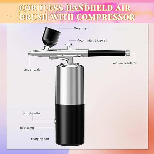 Miniatura 5 de Kit de aerógrafo con compresor de aire para pintura de uñas, cepillo de aire inalámbrico para peluquería, decoración de uñas, decoración de
