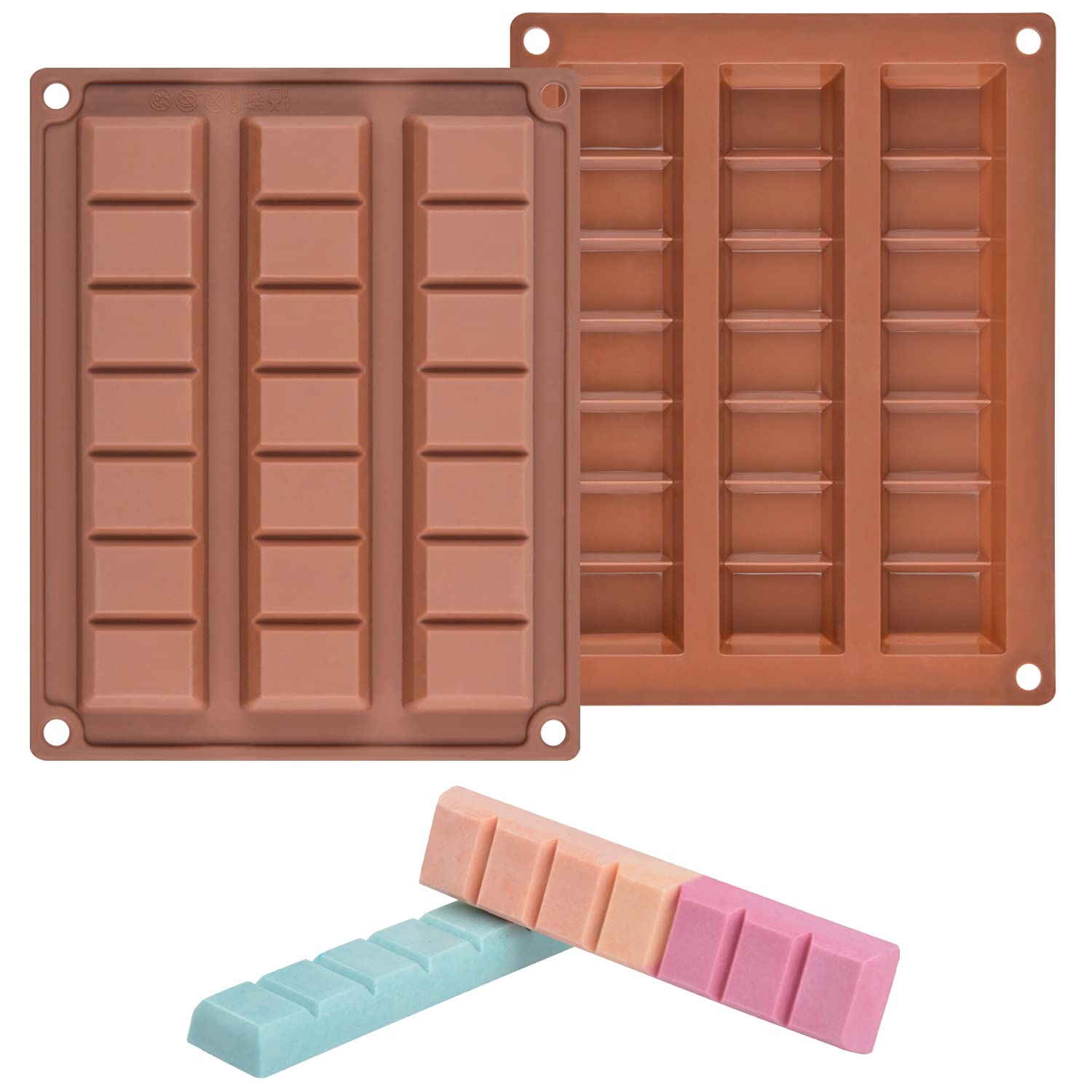 2 Pcs Chocolate Molds Silicone Candy Molds, Deep Chocolate Candy Bar Molds Silicone, Chocolate Bar Silicone Mold for Wax Melts, Brown