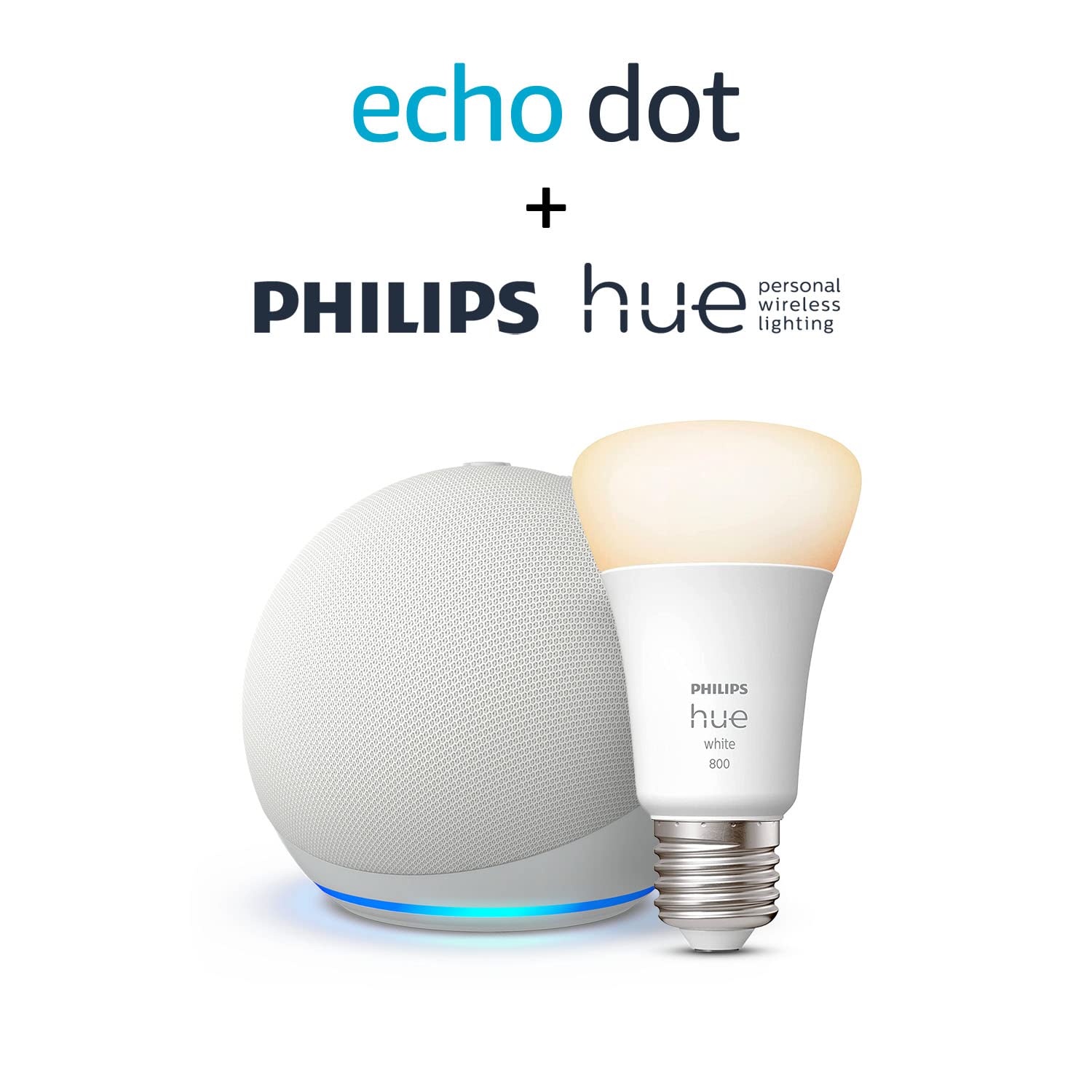 Echo Dot (5ª generazione) | Bianco ghiaccio + Philips Hue White Lampadina LED Smart (E27), compatibile con Alexa - Kit di base per Casa Intelligente