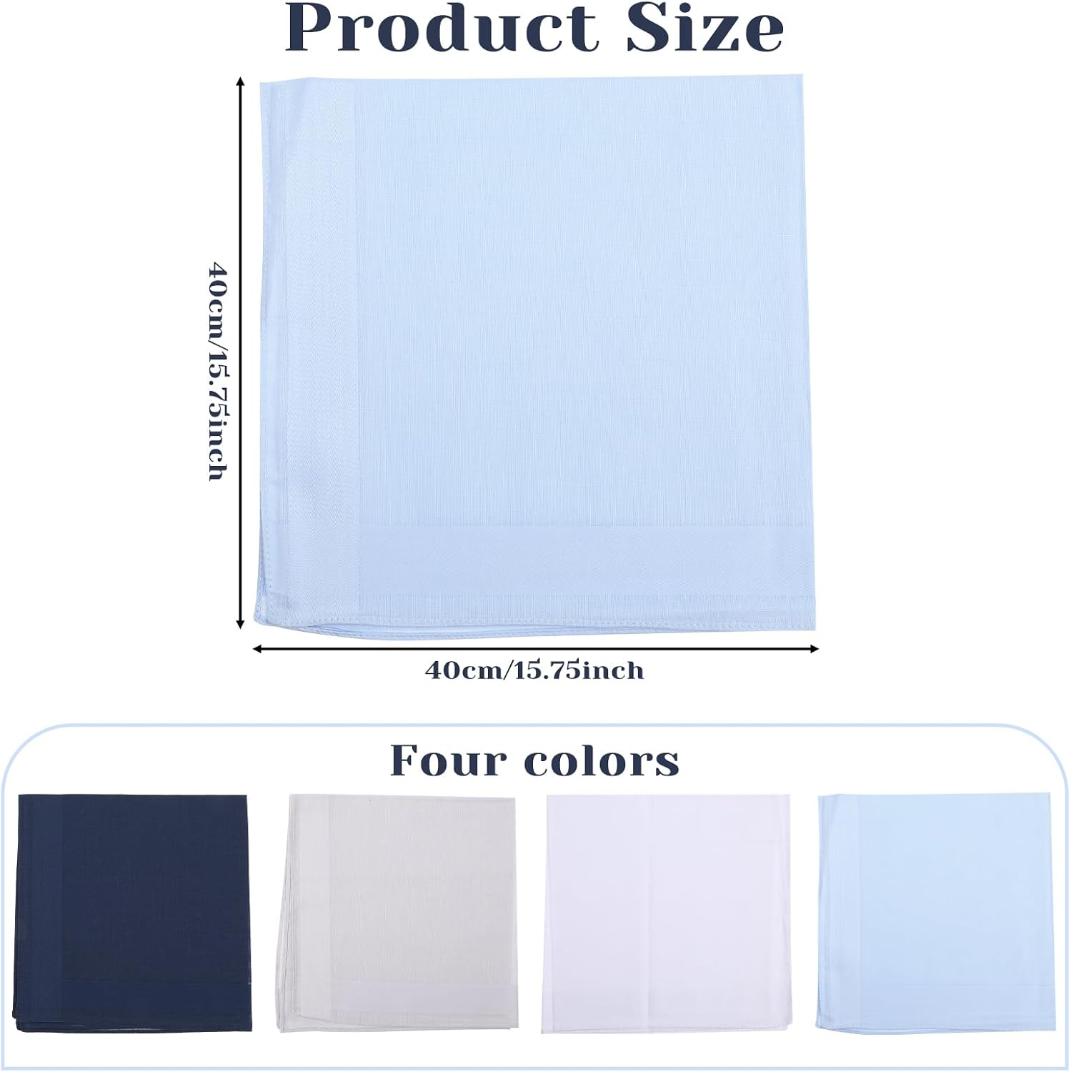 Giantree 4 Pcs Cotton Handkerchiefs for men, Classic Pocket Squares Set Soft Mens Handkerchiefs 15.8" x 15.8" 4 Colors(white+light gray+blue+medium blue)