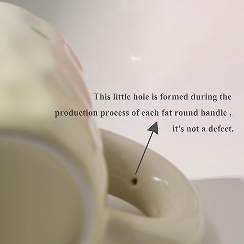 Miniatura 9 de TREEWOO Taza de café hecha a mano de cerámica de color macarrón con mango gordito y cuchara, linda taza de café para desayuno y leche para