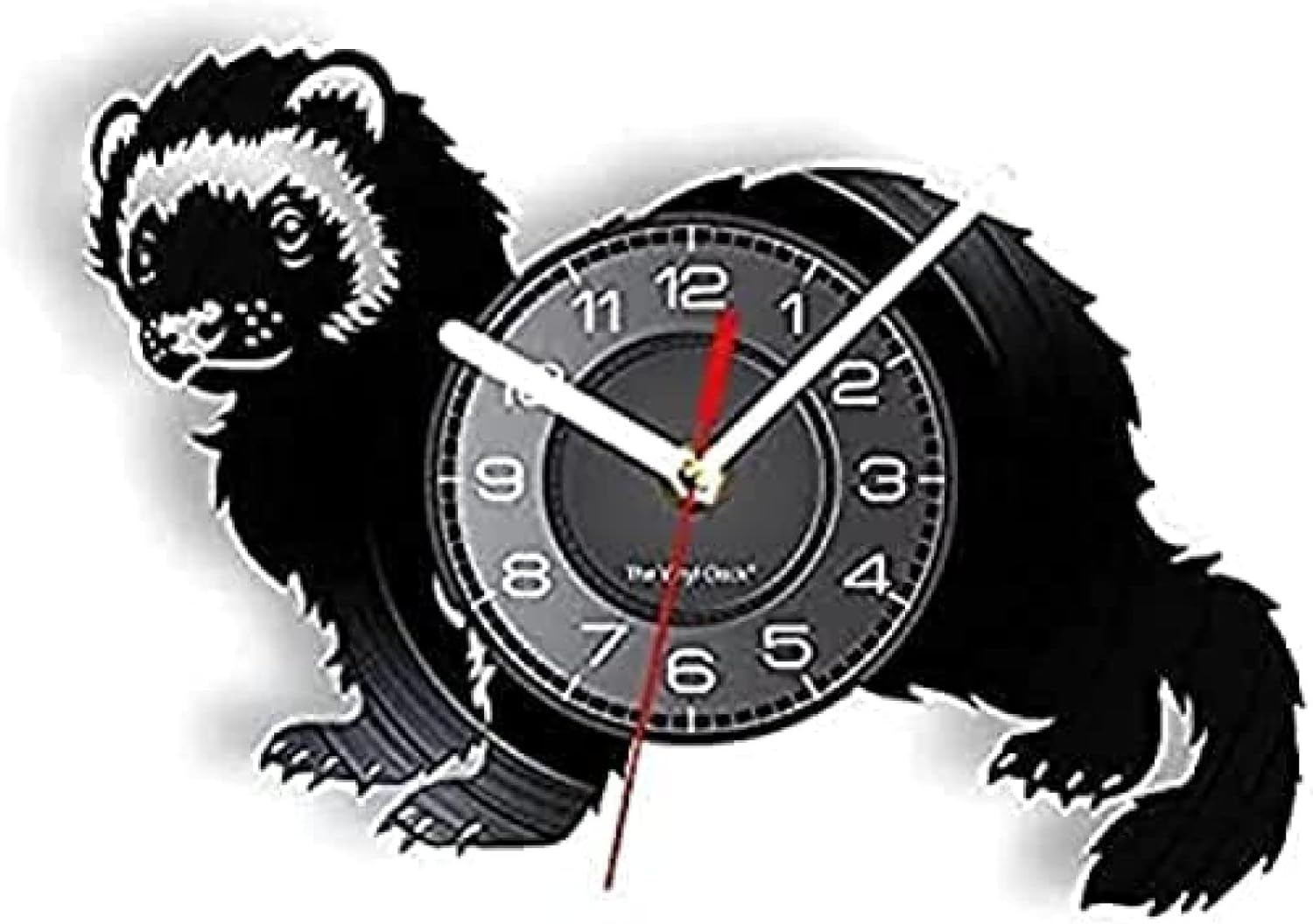 Round Wall Clock Ferret Silhouette Wildlife Woodland Animal Vintage Design Wall Watch Animal Lovers Decorative Gift