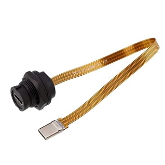 USB Type C Female Panel Mount Receptacle to Type C Male with PFC Cable 20cm