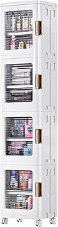 VECELO 4-Tier Tall Narrow Storage Cabinet with Movable Wheels, Adjustabl...