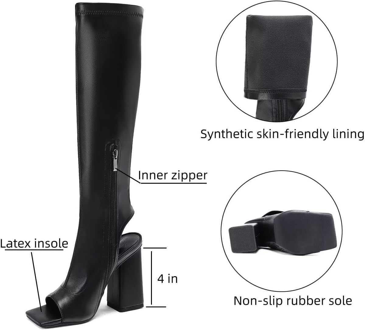 Women's Chunky Heel Knee High Boots High Heeled Dress Long Tall Boots