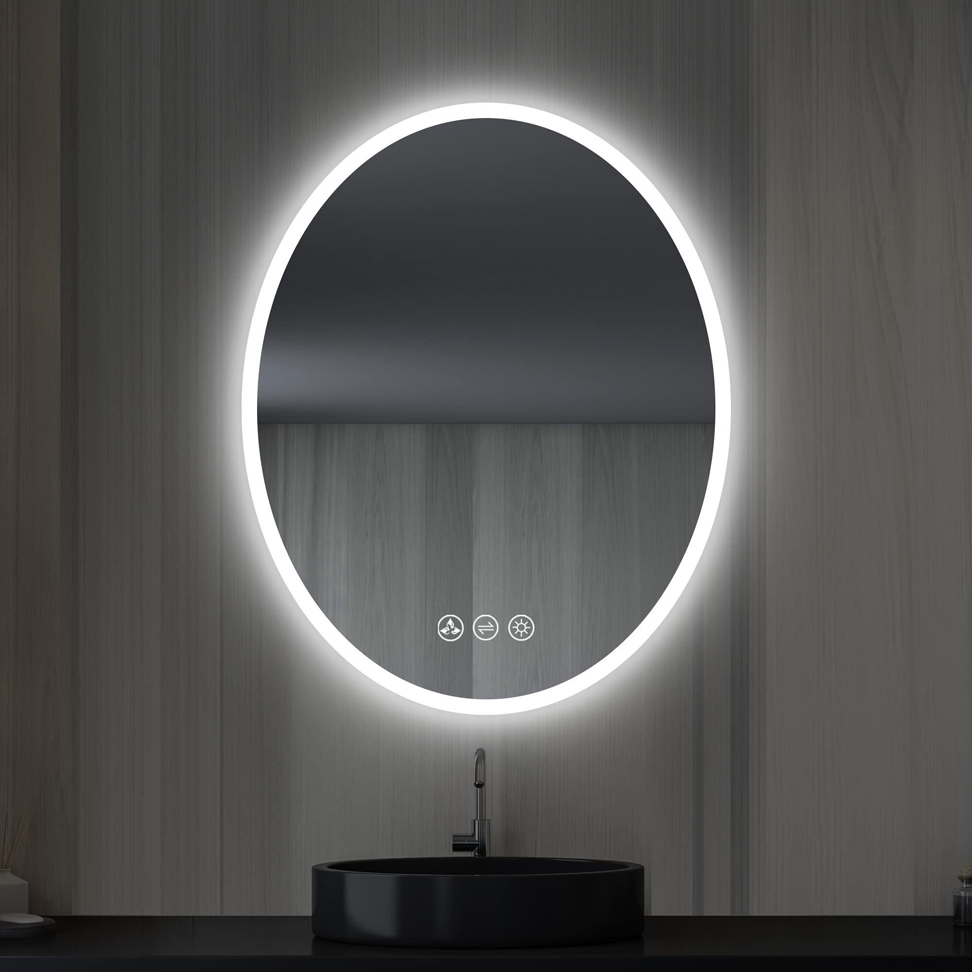 20x30 Inch Oval LED Lighted Makeup Mirror for Bathroom Vanity | LED Bathroom Mirror with Fogless Waterproof Glass, 3 Color Dimmable | Wall Mounted LED Vanity Mirror | Smart Lighted Makeup Mirror