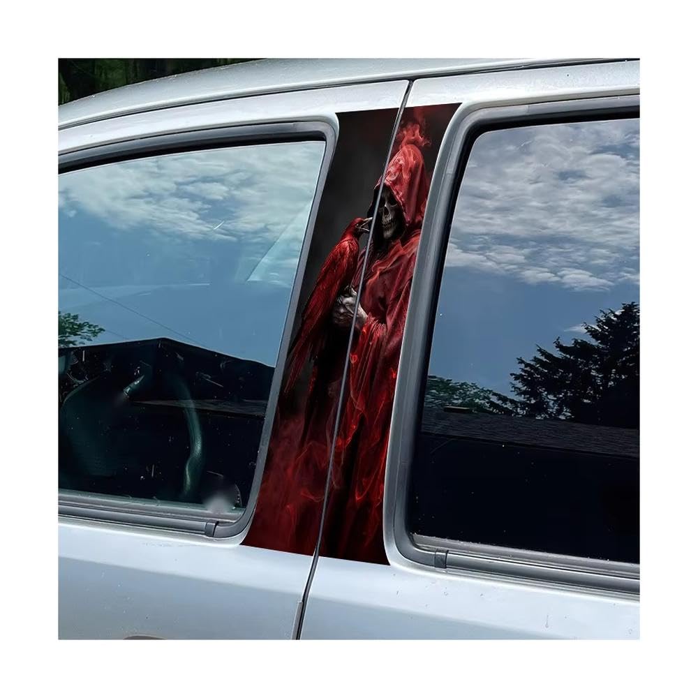 Bertdcx One Color 2 Pieces Of Automotive B-Pillar Film Hooded Skeleton With Red Raven Glossy Material Protective Auto Parts